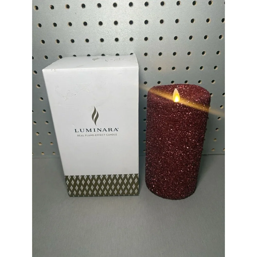 Luminara Flameless Pillar Candle Red Glitter Beaded 7